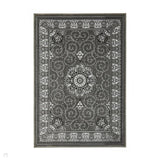 Heritage 4400 Traditional Medallion Floral Tonal Vines Border Soft Hand-Carved Hi-Low Dark Grey/Silver/Charcoal/White Rug