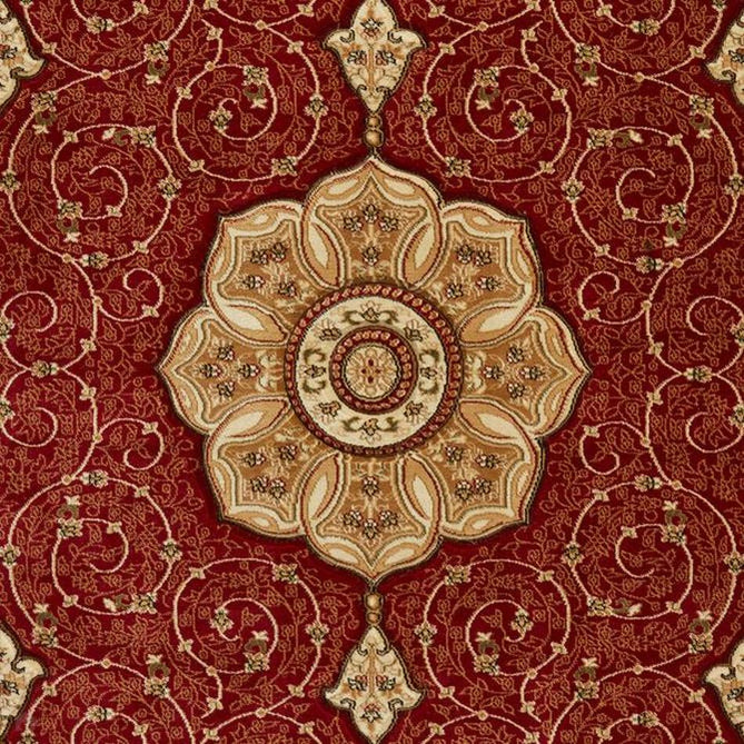 Heritage 4400 Traditional Medallion Floral Tonal Vines Border Soft Hand-Carved Hi-Low Deep Red/Golden Beige/Cream Rug-Think Rugs-Rug Love - The Most Loved Rug Store