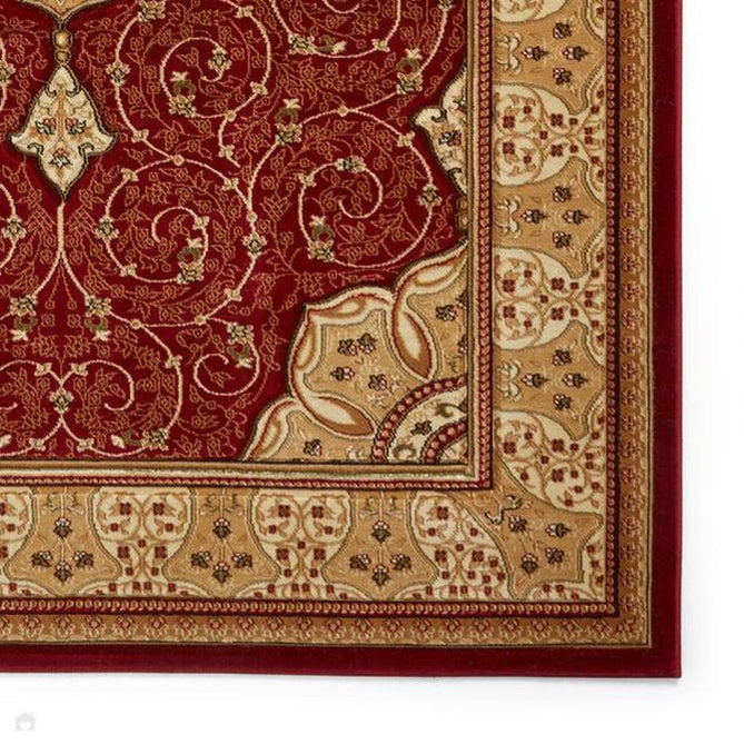 Heritage 4400 Traditional Medallion Floral Tonal Vines Border Soft Hand-Carved Hi-Low Deep Red/Golden Beige/Cream Rug-Think Rugs-Rug Love - The Most Loved Rug Store