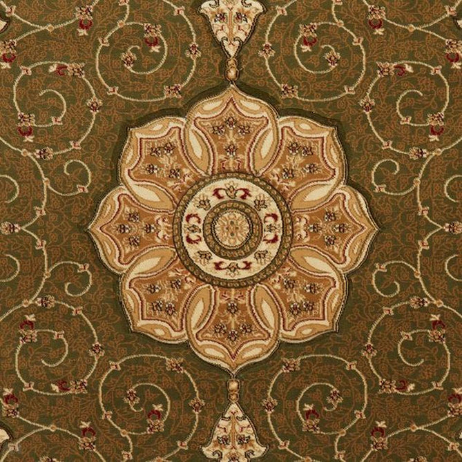 Heritage 4400 Traditional Medallion Floral Tonal Vines Border Soft Hand-Carved Hi-Low Forest Green/Golden Beige/Cream Rug-Think Rugs-Rug Love - The Most Loved Rug Store