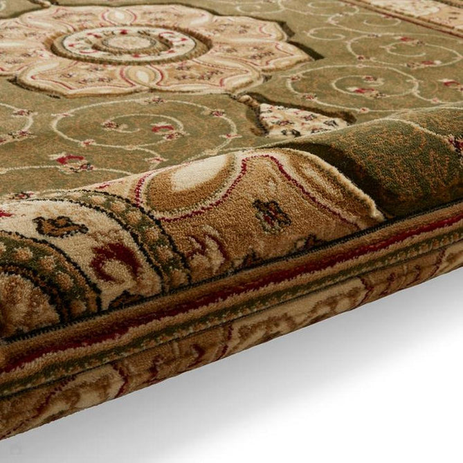 Heritage 4400 Traditional Medallion Floral Tonal Vines Border Soft Hand-Carved Hi-Low Forest Green/Golden Beige/Cream Rug-Think Rugs-Rug Love - The Most Loved Rug Store