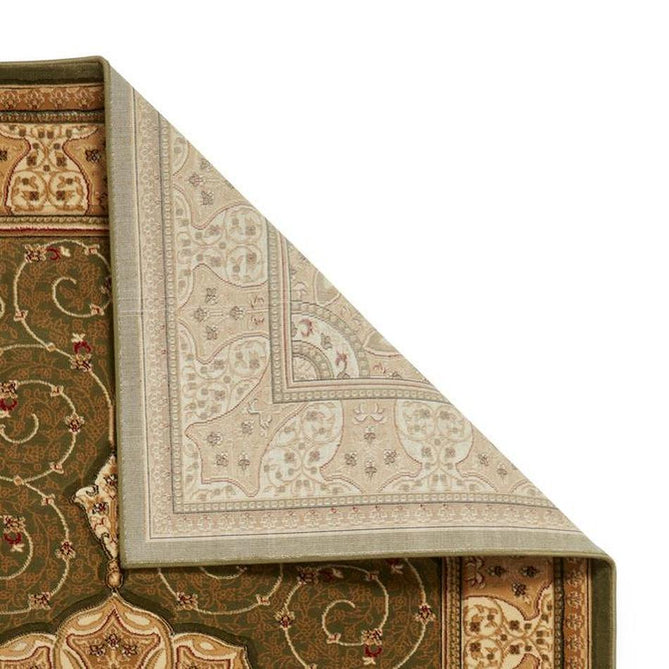 Heritage 4400 Traditional Medallion Floral Tonal Vines Border Soft Hand-Carved Hi-Low Forest Green/Golden Beige/Cream Rug-Think Rugs-Rug Love - The Most Loved Rug Store