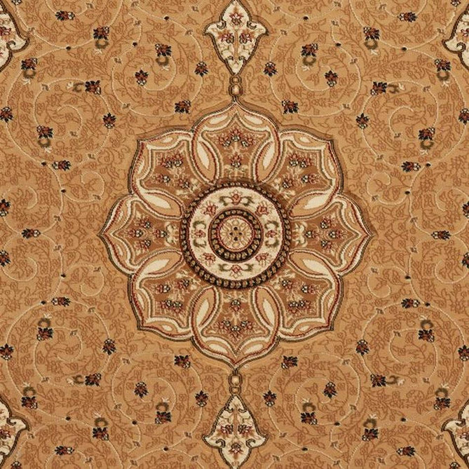 Heritage 4400 Traditional Medallion Floral Tonal Vines Border Soft Hand-Carved Hi-Low Golden Beige/Cream/Brown/Tan Rug-Think Rugs-Rug Love - The Most Loved Rug Store