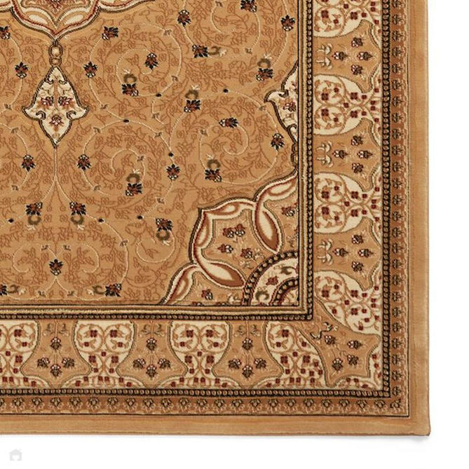 Heritage 4400 Traditional Medallion Floral Tonal Vines Border Soft Hand-Carved Hi-Low Golden Beige/Cream/Brown/Tan Rug-Think Rugs-Rug Love - The Most Loved Rug Store