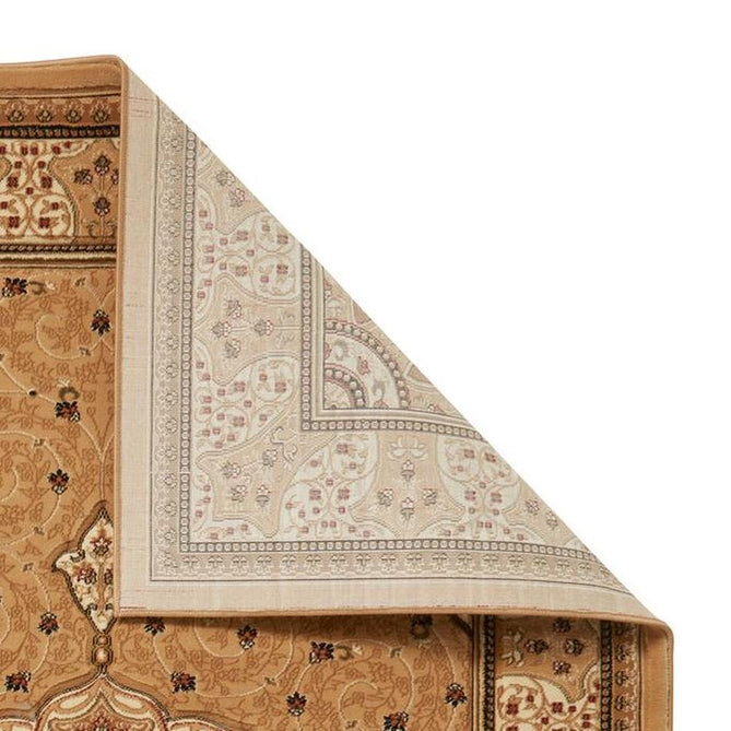 Heritage 4400 Traditional Medallion Floral Tonal Vines Border Soft Hand-Carved Hi-Low Golden Beige/Cream/Brown/Tan Rug-Think Rugs-Rug Love - The Most Loved Rug Store