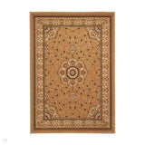 Heritage 4400 Traditional Medallion Floral Tonal Vines Border Soft Hand-Carved Hi-Low Golden Beige/Cream/Brown/Tan Rug