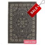 Heritage 4400 Traditional Medallion Floral Tonal Vines Border Soft Hand-Carved Hi-Low Silver/Dark Grey Rug 120 x 170 cm