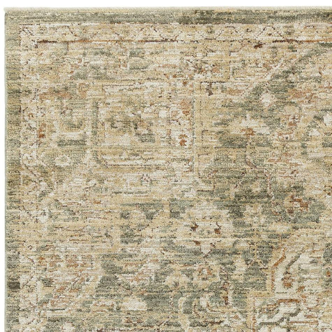 Heriz HE02 Serapi Traditional Persian Vintage Distressed Shimmer Tonal Textured Hi-Lo Space-Dyed Polyester Low-Profile Short Pile Green Rug-Asiatic Carpets-Rug Love - The Most Loved Rug Store