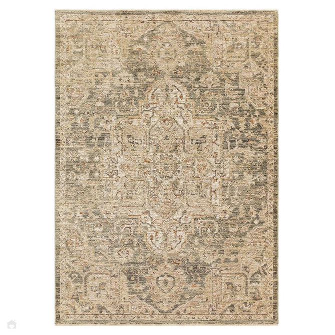Heriz HE02 Serapi Traditional Persian Vintage Distressed Shimmer Tonal Textured Hi-Lo Space-Dyed Polyester Low-Profile Short Pile Green Runner-Asiatic Carpets-Rug Love - The Most Loved Rug Store