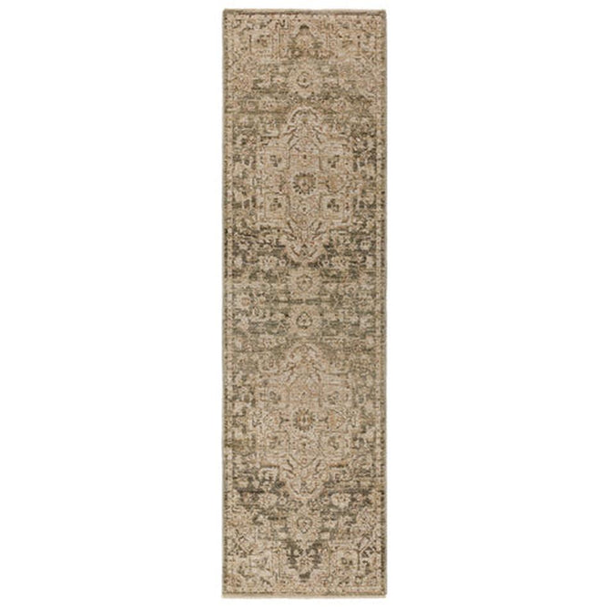 Heriz HE02 Serapi Traditional Persian Vintage Distressed Shimmer Tonal Textured Hi-Lo Space-Dyed Polyester Low-Profile Short Pile Green Rug