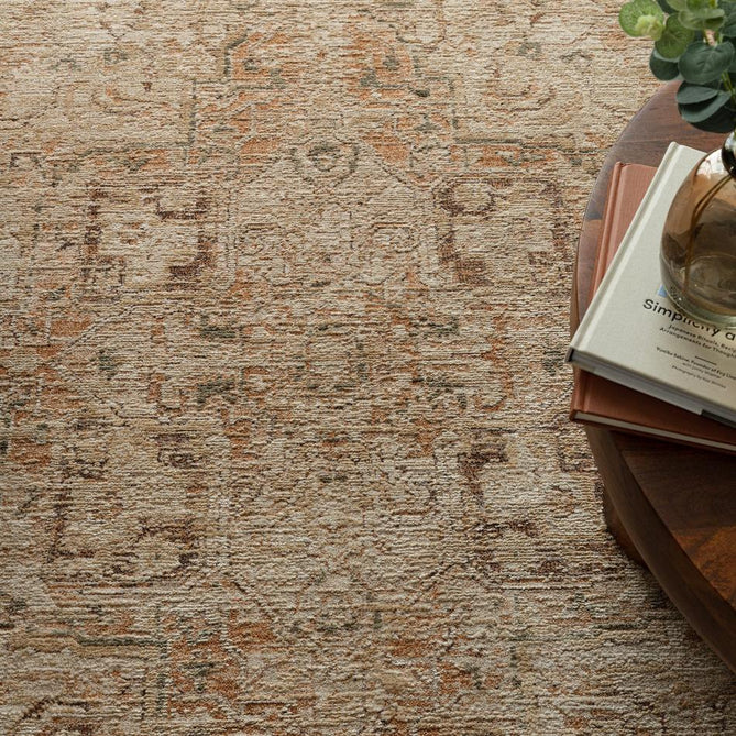 Heriz HE03 Serapi Traditional Persian Vintage Distressed Shimmer Tonal Textured Hi-Lo Space-Dyed Polyester Low-Profile Short Pile Copper Rug