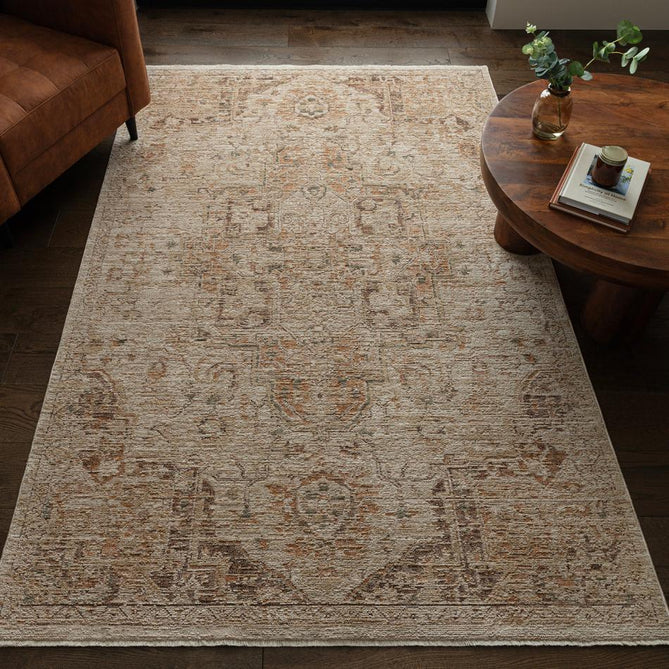 Heriz HE03 Serapi Traditional Persian Vintage Distressed Shimmer Tonal Textured Hi-Lo Space-Dyed Polyester Low-Profile Short Pile Copper Rug