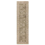 Heriz HE04 Ornate Traditional Persian Vintage Distressed Shimmer Tonal Textured Hi-Lo Space-Dyed Polyester Low-Profile Short Pile Green Runner