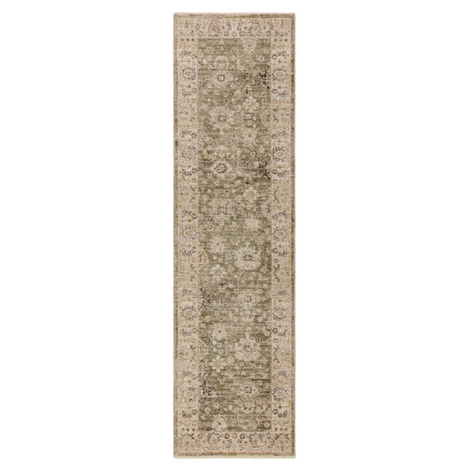 Heriz HE04 Ornate Traditional Persian Vintage Distressed Shimmer Tonal Textured Hi-Lo Space-Dyed Polyester Low-Profile Short Pile Sage Green Rug