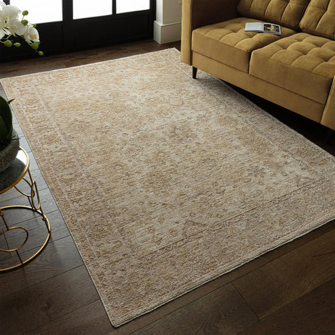 Heriz HE05 Ornate Traditional Persian Vintage Distressed Shimmer Tonal Textured Hi-Lo Space-Dyed Polyester Low-Profile Short Pile Beige Rug