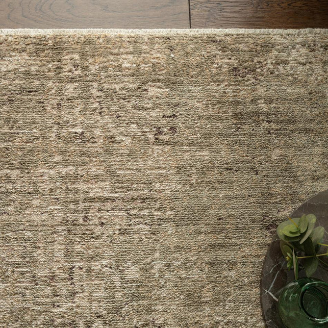 Heriz HE06 Patina Traditional Persian Vintage Distressed Shimmer Tonal Textured Hi-Lo Space-Dyed Polyester Low-Profile Short Pile Green Rug