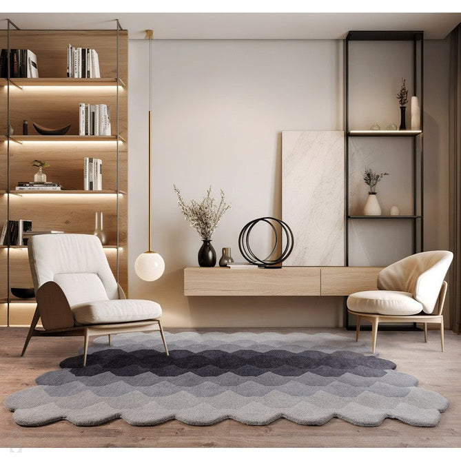 Hive Modern Geometric Hexagonal Ombre Gradient Hand-Woven Wool Low Profile Short Pile Charcoal Grey Rug-Asiatic Carpets-Rug Love - The Most Loved Rug Store