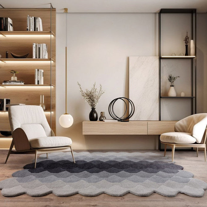 Hive Modern Geometric Hexagonal Ombre Gradient Hand-Woven Wool Low Profile Short Pile Charcoal Grey Rug-Asiatic Carpets-Rug Love - The Most Loved Rug Store