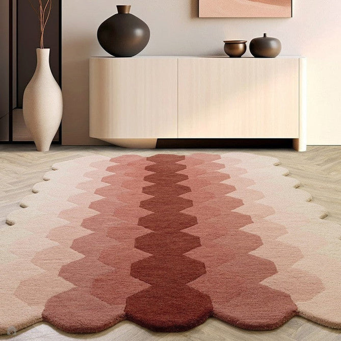 Hive Modern Geometric Hexagonal Ombre Gradient Hand-Woven Wool Low Profile Short Pile Pink/Cream/Burgundy Rug-Asiatic Carpets-Rug Love - The Most Loved Rug Store