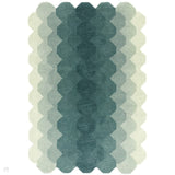Hive Modern Geometric Hexagonal Ombre Gradient Hand-Woven Wool Teal Rug