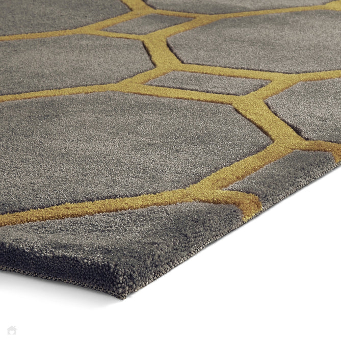 Hong Kong HK4338 Modern Geometric Hand-Tufted Soft Textured Hi-Lo Acrylic Grey/Yellow Rug-Think Rugs-Rug Love - The Most Loved Rug Store