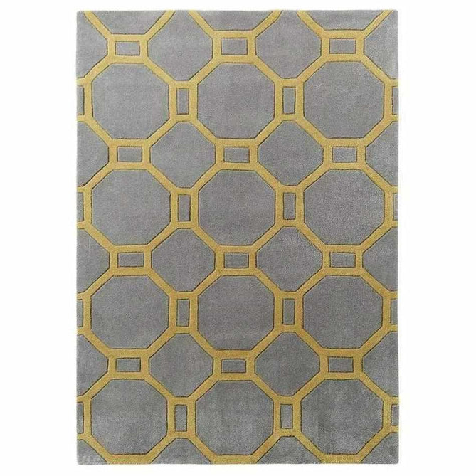 Hong Kong HK4338 Modern Geometric Hand-Tufted Soft Textured Hi-Lo Acrylic Grey/Yellow Rug-Think Rugs-Rug Love - The Most Loved Rug Store