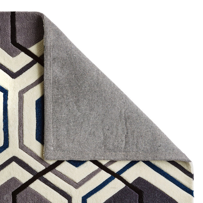 Hong Kong HK7526 Modern Geometric Hand-Tufted Soft Textured Hi-Lo Acrylic Grey/Navy/Ivory Rug-Think Rugs-Rug Love - The Most Loved Rug Store