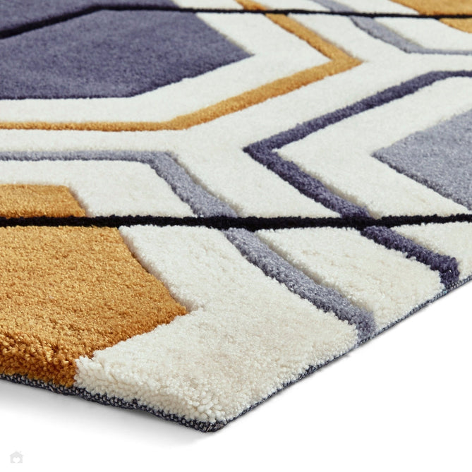 Hong Kong HK7526 Modern Geometric Hand-Tufted Soft Textured Hi-Lo Acrylic Ivory/Yellow/Charcoal Grey Rug-Think Rugs-Rug Love - The Most Loved Rug Store