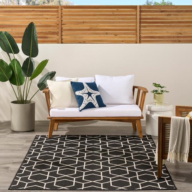 Horizon HOZ01 Modern Geometric Durable Stain-Resistant Weatherproof Flatweave In-Outdoor Black Rug-Nourison-Rug Love - The Most Loved Rug Store