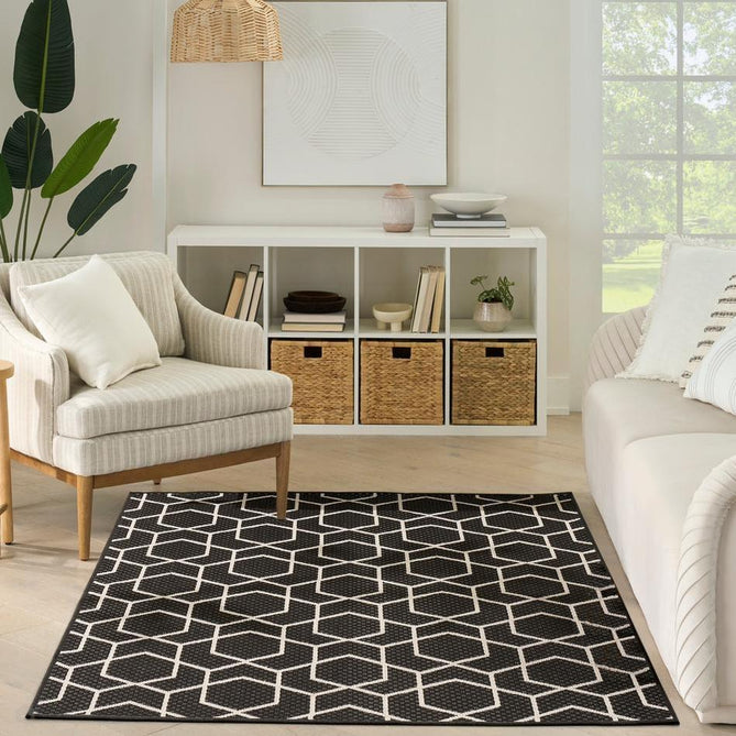 Horizon HOZ01 Modern Geometric Durable Stain-Resistant Weatherproof Flatweave In-Outdoor Black Rug-Nourison-Rug Love - The Most Loved Rug Store