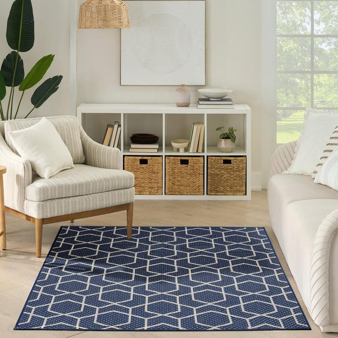 Horizon HOZ01 Modern Geometric Durable Stain-Resistant Weatherproof Flatweave In-Outdoor Navy Rug-Nourison-Rug Love - The Most Loved Rug Store
