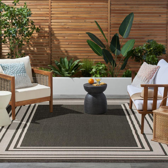 Horizon HOZ03 Modern Plain Border Durable Stain-Resistant Weatherproof Flatweave In-Outdoor Black Rug-Nourison-Rug Love - The Most Loved Rug Store