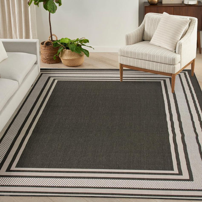 Horizon HOZ03 Modern Plain Border Durable Stain-Resistant Weatherproof Flatweave In-Outdoor Black Rug-Nourison-Rug Love - The Most Loved Rug Store