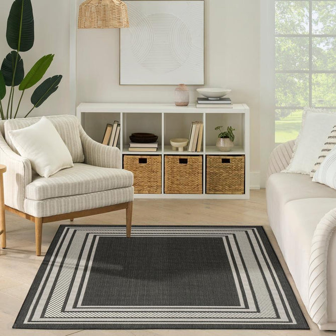 Horizon HOZ03 Modern Plain Border Durable Stain-Resistant Weatherproof Flatweave In-Outdoor Black Rug-Nourison-Rug Love - The Most Loved Rug Store