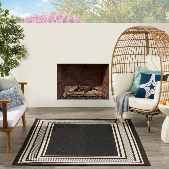 Horizon HOZ03 Modern Plain Border Durable Stain-Resistant Weatherproof Flatweave In-Outdoor Black Rug-Nourison-Rug Love - The Most Loved Rug Store