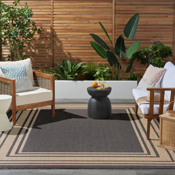 Horizon HOZ03 Modern Plain Border Durable Stain-Resistant Weatherproof Flatweave In-Outdoor Charcoal Rug-Nourison-Rug Love - The Most Loved Rug Store