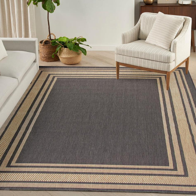 Horizon HOZ03 Modern Plain Border Durable Stain-Resistant Weatherproof Flatweave In-Outdoor Charcoal Rug-Nourison-Rug Love - The Most Loved Rug Store