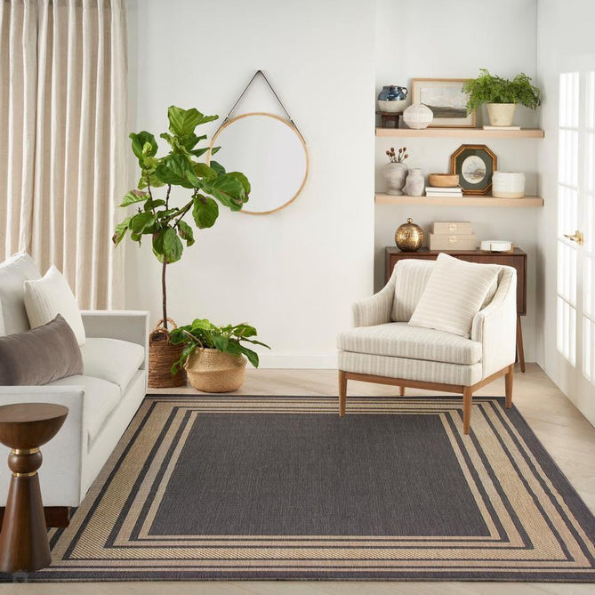 Horizon HOZ03 Modern Plain Border Durable Stain-Resistant Weatherproof Flatweave In-Outdoor Charcoal Rug-Nourison-Rug Love - The Most Loved Rug Store