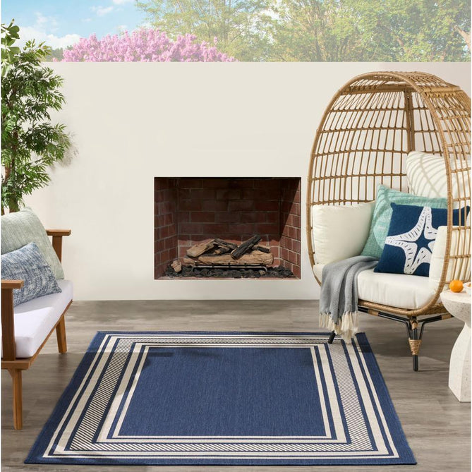 Horizon HOZ03 Modern Plain Border Durable Stain-Resistant Weatherproof Flatweave In-Outdoor Navy Rug-Nourison-Rug Love - The Most Loved Rug Store