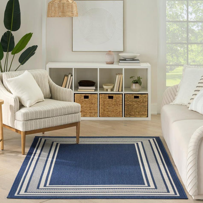 Horizon HOZ03 Modern Plain Border Durable Stain-Resistant Weatherproof Flatweave In-Outdoor Navy Rug-Nourison-Rug Love - The Most Loved Rug Store