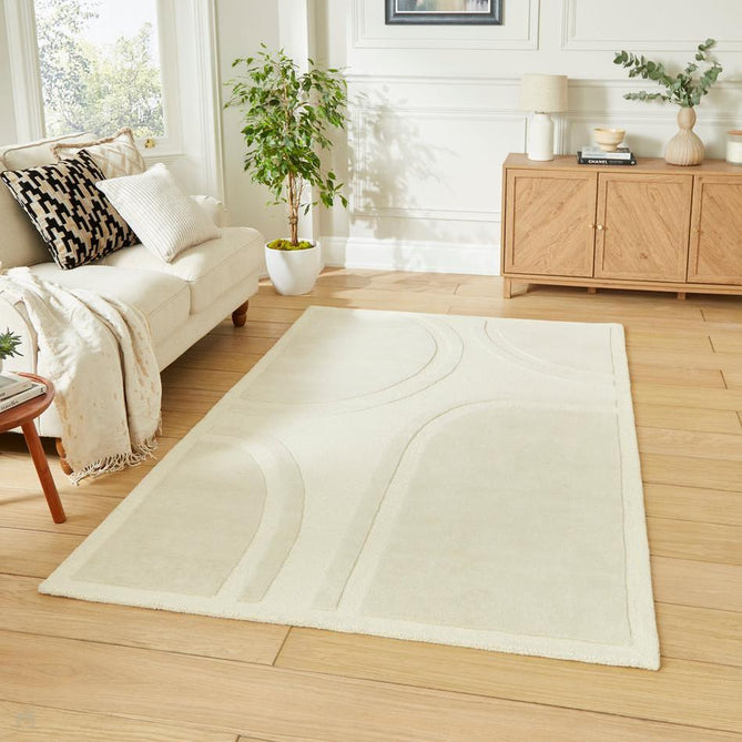 Hudson Bay 24134 Modern Plain Abstract Arch Hand-Woven High-Density Textured Carved Hi-Lo 3D Effect Cut & Loop Wool Ivory Pile Rug-Think Rugs-Rug Love - The Most Loved Rug Store