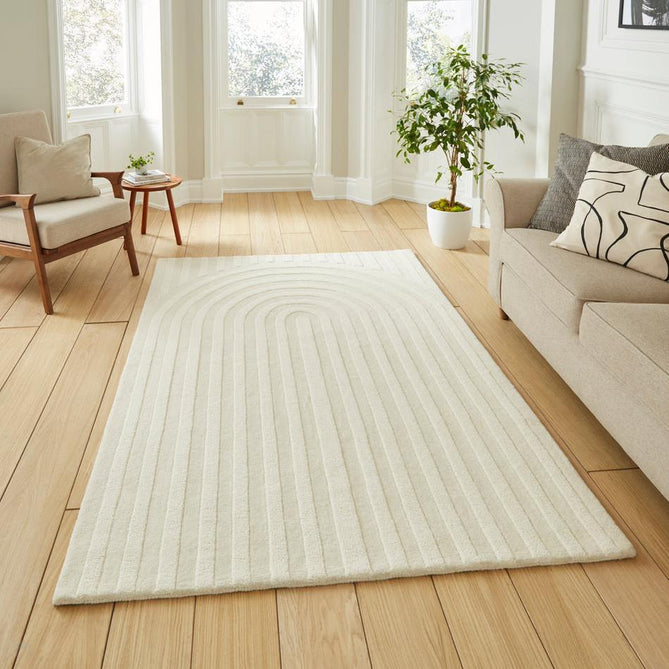 Hudson Bay 24137 Modern Plain Geometric Arched Line Curved Bands Hand-Woven High-Density Textured Carved Hi-Lo 3D Effect Wool Pile Ivory Rug-Think Rugs-Rug Love - The Most Loved Rug Store