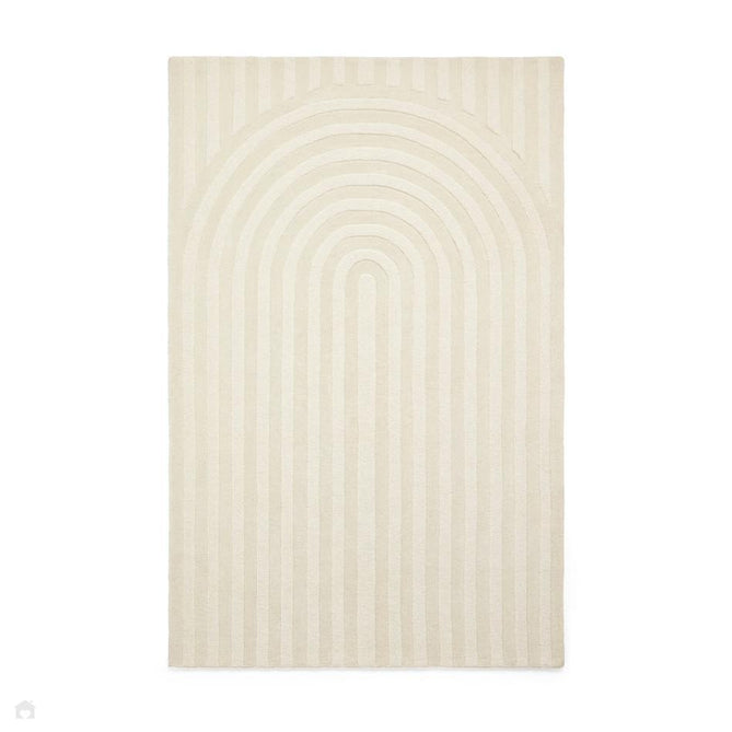 Hudson Bay 24137 Modern Plain Geometric Arched Line Curved Bands Hand-Woven High-Density Textured Carved Hi-Lo 3D Effect Wool Pile Ivory Rug-Think Rugs-Rug Love - The Most Loved Rug Store