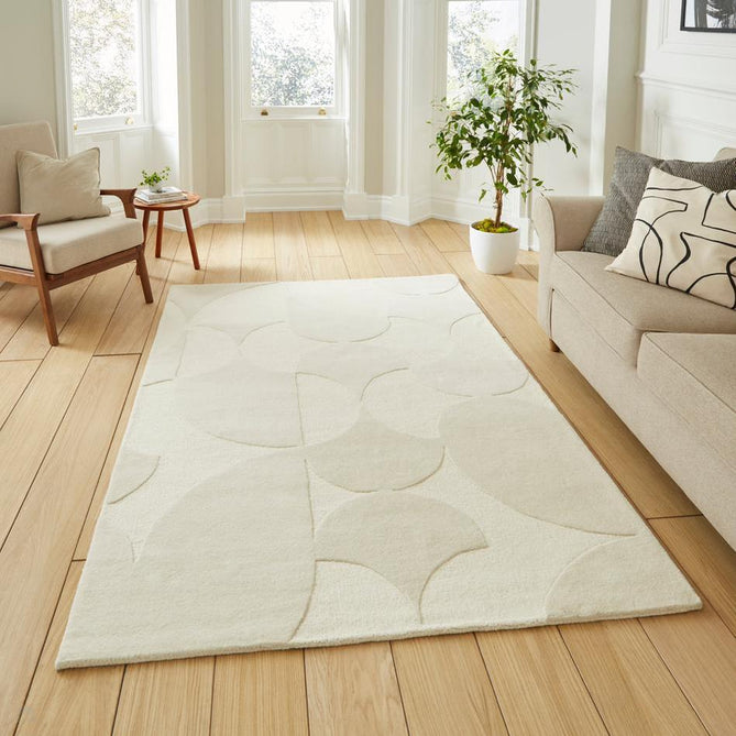 Hudson Bay 24143 Modern Plain Geometric Overlapping Semi-Circle Curved Arcs Hand-Woven High-Density Textured Carved Hi-Lo 3D Effect Cut & Loop Wool Pile Ivory Rug-Think Rugs-Rug Love - The Most Loved Rug Store
