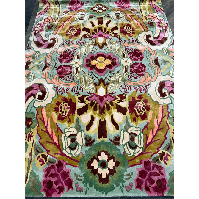 Katherine Carnaby Historia Modern Botanical Floral Thangka Metallic Shimmer High-Density Heavyweight Smooth Soft-Touch Handmade Viscose Sage/Fuchsia/Mustard/Cream/Peach Rug