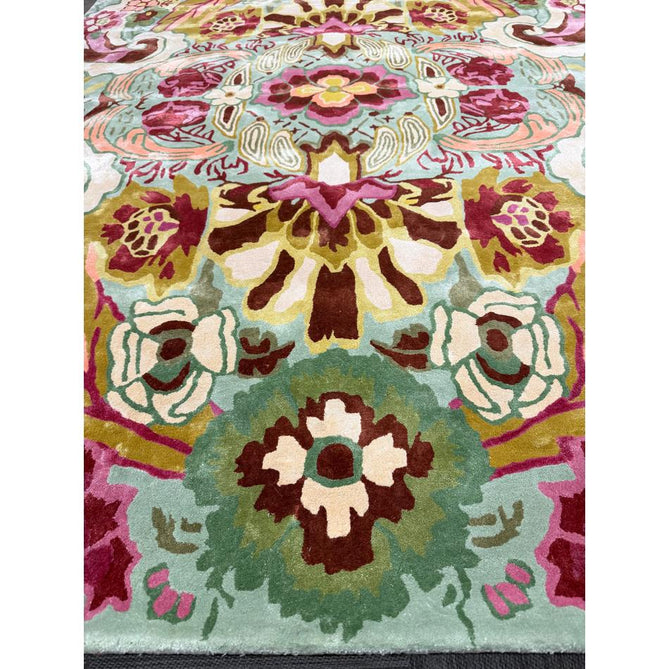 Katherine Carnaby Historia Modern Botanical Floral Thangka Metallic Shimmer High-Density Heavyweight Smooth Soft-Touch Handmade Viscose Sage/Fuchsia/Mustard/Cream/Peach Rug