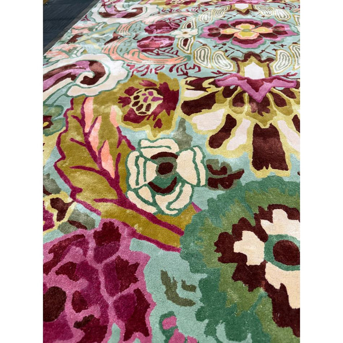 Katherine Carnaby Historia Modern Botanical Floral Thangka Metallic Shimmer High-Density Heavyweight Smooth Soft-Touch Handmade Viscose Sage/Fuchsia/Mustard/Cream/Peach Rug