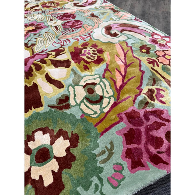 Katherine Carnaby Historia Modern Botanical Floral Thangka Metallic Shimmer High-Density Heavyweight Smooth Soft-Touch Handmade Viscose Sage/Fuchsia/Mustard/Cream/Peach Rug