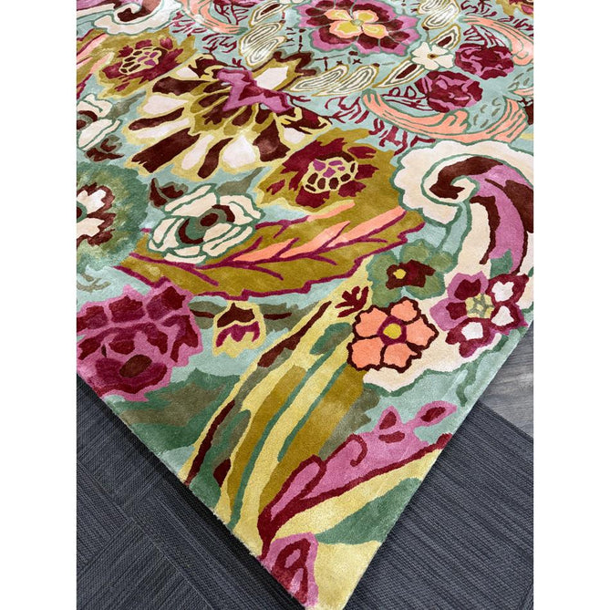 Katherine Carnaby Historia Modern Botanical Floral Thangka Metallic Shimmer High-Density Heavyweight Smooth Soft-Touch Handmade Viscose Sage/Fuchsia/Mustard/Cream/Peach Rug