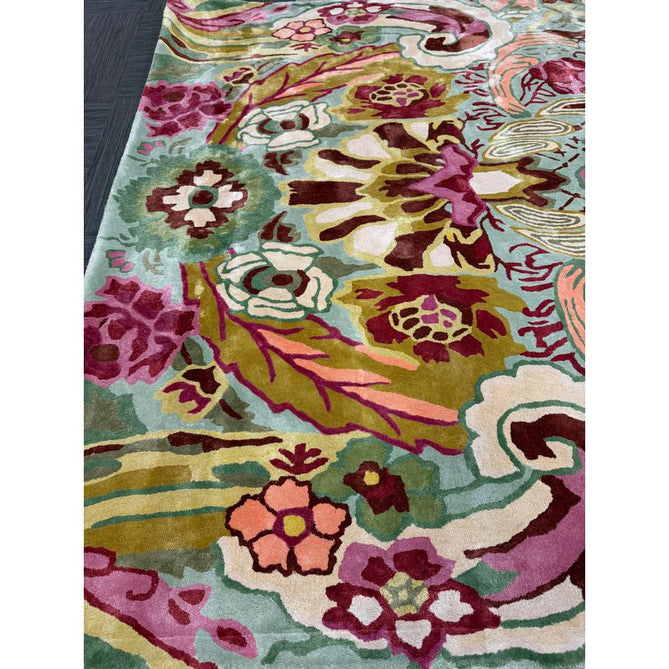 Katherine Carnaby Historia Modern Botanical Floral Thangka Metallic Shimmer High-Density Heavyweight Smooth Soft-Touch Handmade Viscose Sage/Fuchsia/Mustard/Cream/Peach Rug